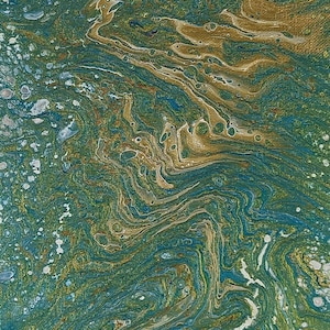 8x10 canvas UNFRAMED Blues greens gold abstract paint pour on canvas wall Art fluid pouring canvas christmas gift