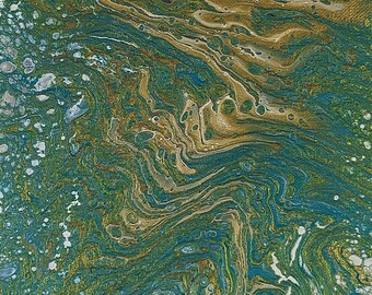 8x10 canvas UNFRAMED Blues greens gold abstract paint pour on canvas wall Art fluid pouring canvas christmas gift