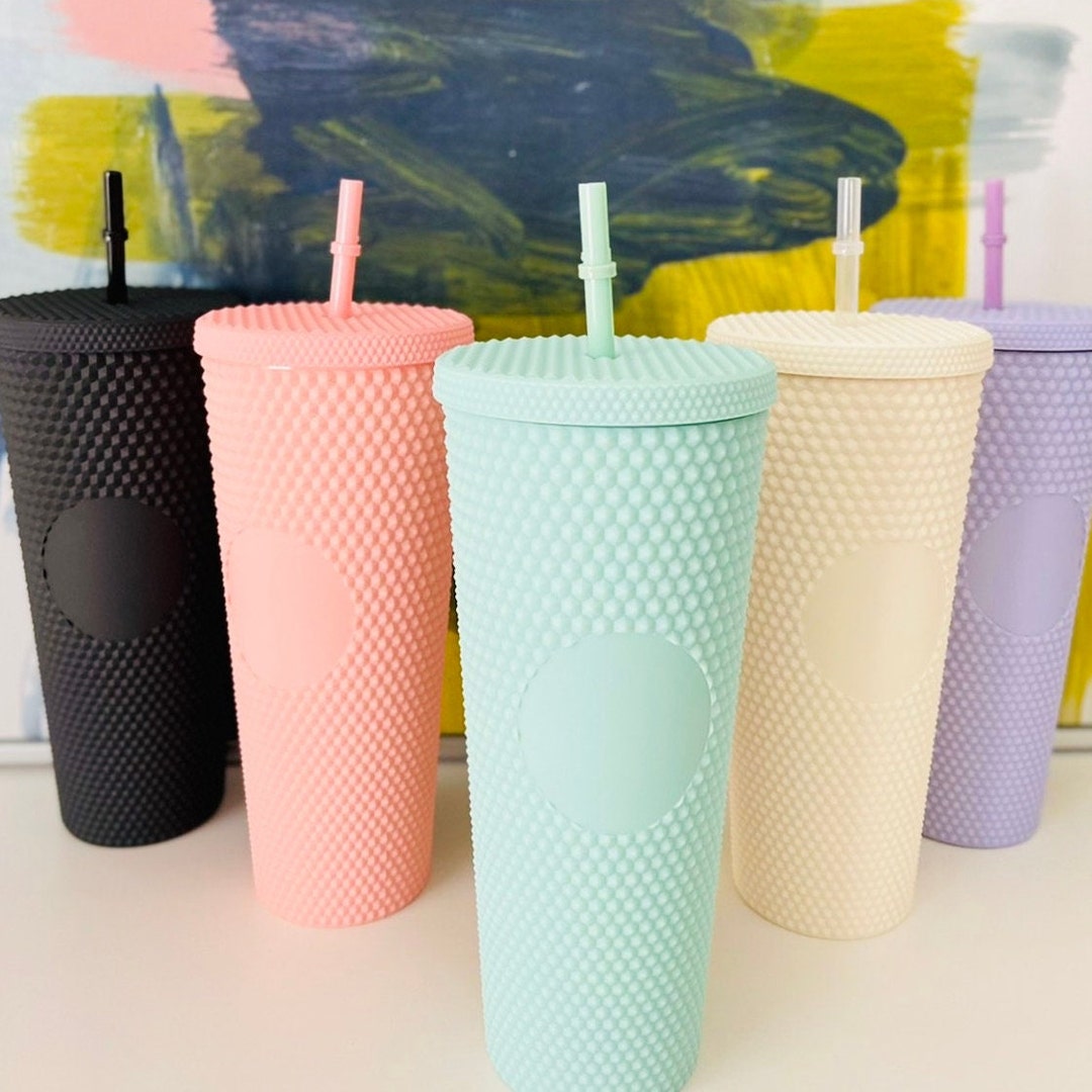 Matte Studded Cup, Happon 24 oz Plastic Studded Tumbler with Lid and Straw  Large Capacity Cold Water Tumbler - Antique White 