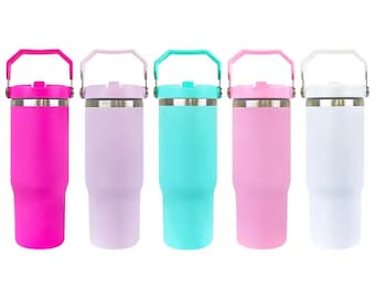 30oz Sublimation Stainless Steel Tumbler, Stainless Steel Iced Coffee Cup Car Cup, Vacuum Insulated Water Bottle , Leakproof Flip