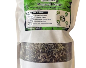 Mugwort Herb - Naturally Dried Artemisia Vulgaris Whole Leaves (No Stems)  - Wild-Grown & Handpicked 4 oz