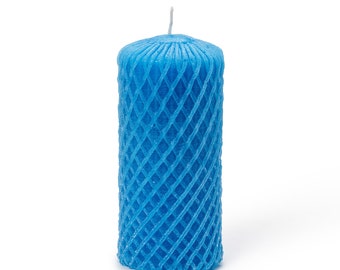 In Flore Sunny handmade wax pillar candle, blue