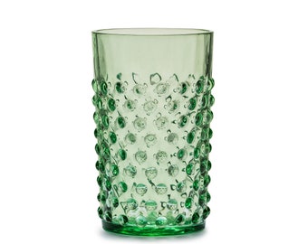 In Flore handmade Cecilia crystal tumbler glass, hobnail, 200 ml, green