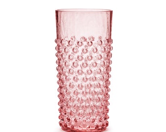 Handmade Tall Cecilia Pink Crystal Tumbler Glass: Hobnail, 400 ml, Set of 2
