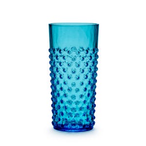 In Flore handmade Cecilia tall crystal tumbler glass, hobnail, 400 ml, ocean blue, 2-pack