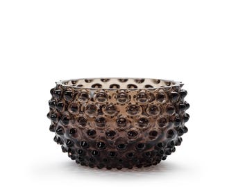 Handgefertigte Charlotte Kristallglas Schale: Hobnail, Black Smoke