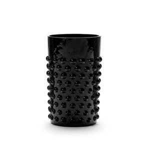 In Flore handmade Cecilia crystal tumbler glass, hobnail, 200 ml, opaque black, set of 2