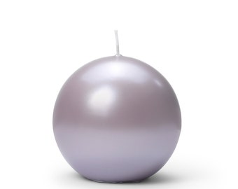 Ręcznie robiona okrągła świeca kula Victoria, 10 cm, liliowo-fioletowa, metaliczna, 2 sztuki