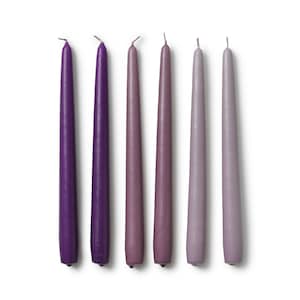 In Flore handmade Lovisa taper candles, 25 cm / 10 inches, set of six, 6-pack, in giftbox, purple
