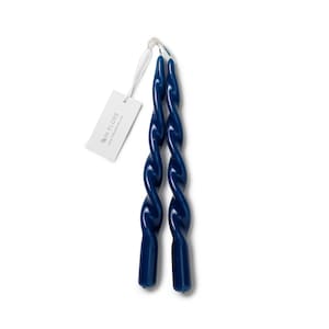 In Flore handmade Emelie twisted candle, set of four, 4-pack, shiny blue