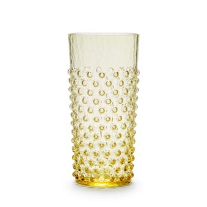 In Flore handmade Cecilia tall crystal tumbler glass, hobnail, 400 ml, yellow, 2-pack
