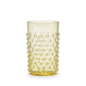 In Flore handmade Cecilia crystal tumbler glass, hobnail, 200 ml, yellow, set of 2