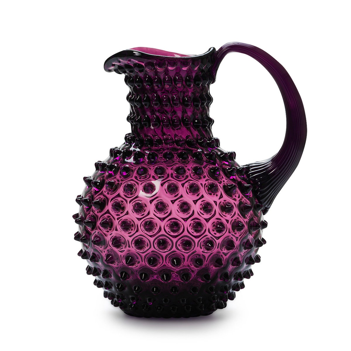 Handmade Caroline purple crystal glass carafe: hobnail, 2L