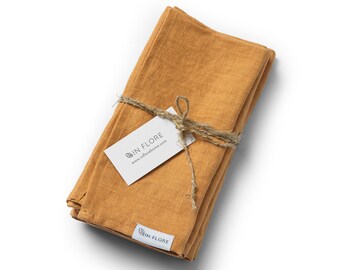 In Flore Stella sustainable linen table napkin, set of four, orange (size 45 x 45 cm, 18 x 18 inches)