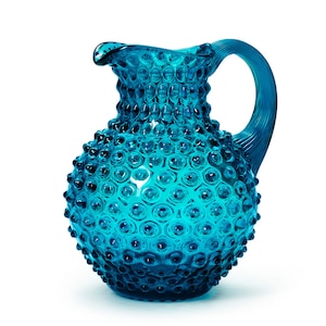 In Flore Caroline crystal glass carafe, hobnail, 2L, ocean blue