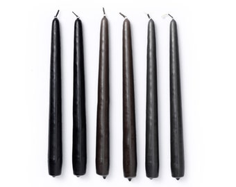 In Flore handmade Lovisa taper candles, 25 cm / 10 inches, set of six, 6-pack, in giftbox, black