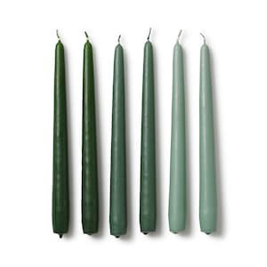 In Flore handmade Lovisa taper candles, 25 cm / 10 inches, set of six, 6-pack, in giftbox, green