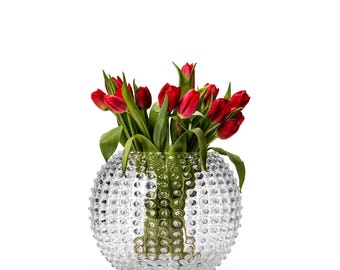 Vaso Cara in cristallo fatto a mano: decorazione a borchie, 24 cm, bianco