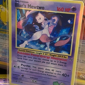 Cartão Proxy Holo feito à mão para o renascimento dos Heróis de Ginásio Mewtwo de Blue