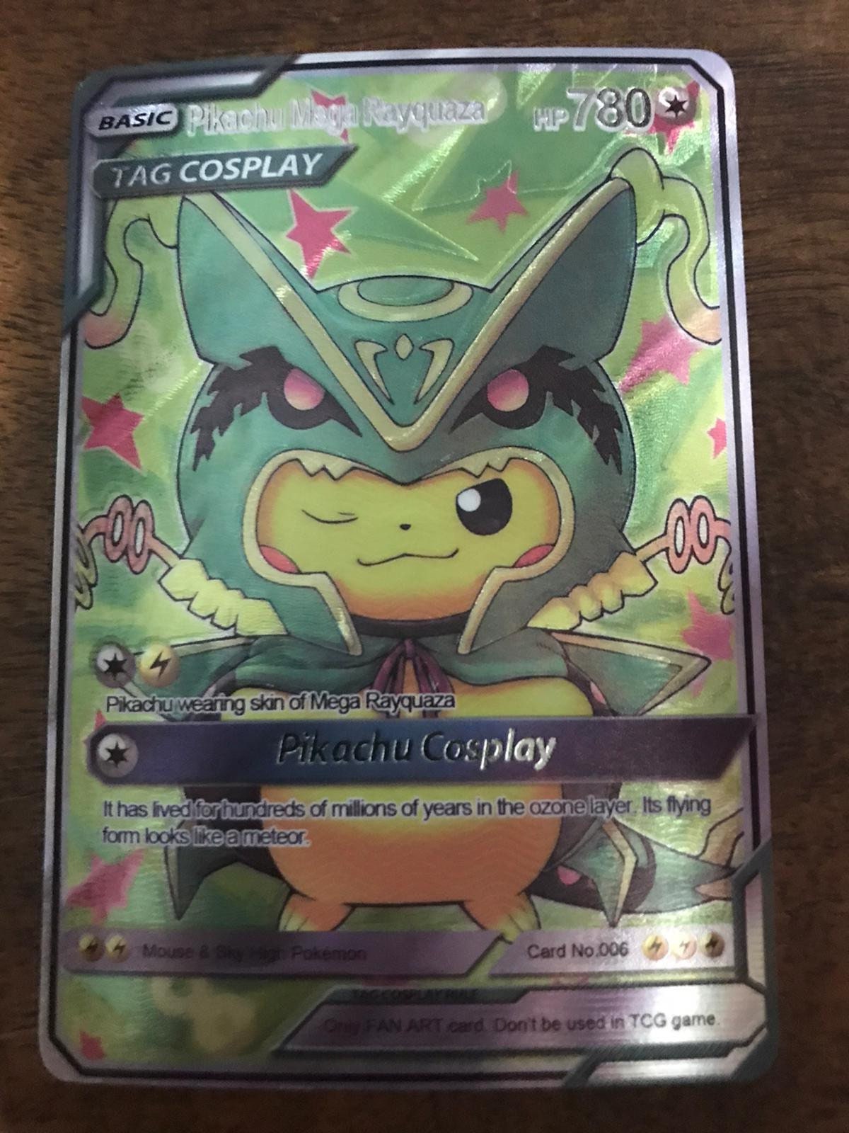 Pikachu Cosplay Rayquaza & Shiny Rayquaza Proxy Pokemon Card 