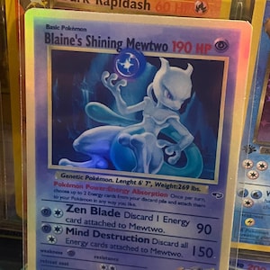 Cartão proxy Holo feito à mão do renascimento dos heróis do ginásio mewtwo brilhante de Blaine