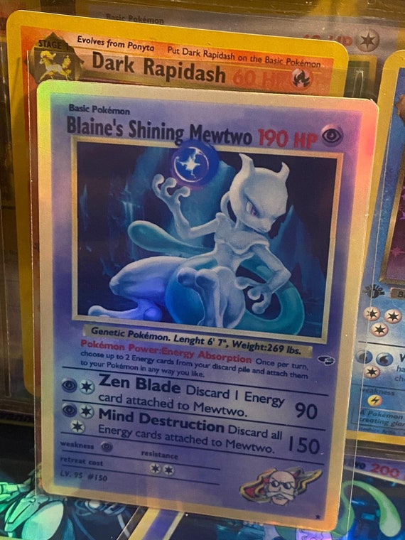 Blaine's Shining Mewtwo Gym Heroes Revival Handmade Holo Proxy