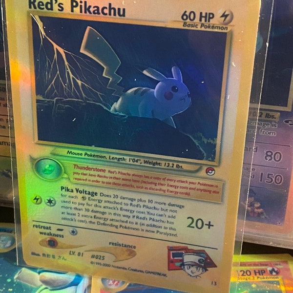 Red’s pikachu Gym Heroes revival Carte de procuration Holo faite à la main