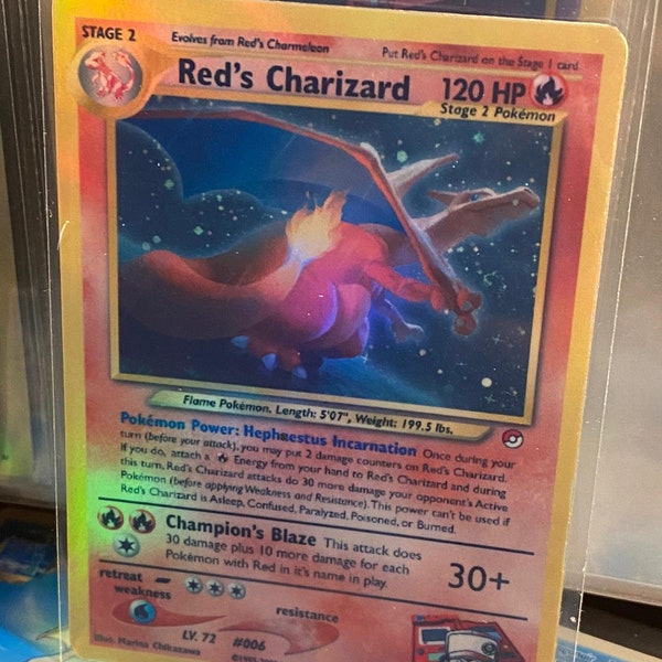 Red's charizard Gym Heroes revival Handmade Holo Proxy Card