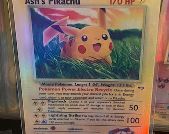 Ash's pikachu Gym Heroes revival Handmade Holo Proxy Card
