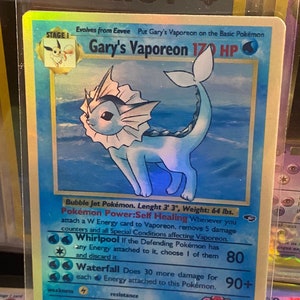 Cartão proxy Holo artesanal do revival de Gary's vaporeon Gym Heroes