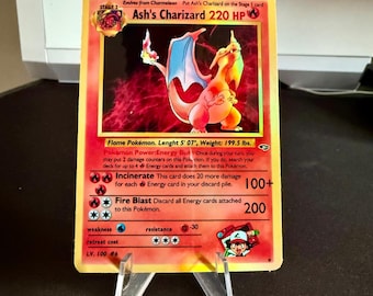 Ash&#39;s charizard Gym Heroes revival Handmade Holo Proxy Card