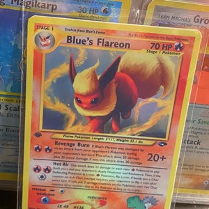 Cartão proxy Holo feito à mão do revival Blue's Flareon Gym Heroes
