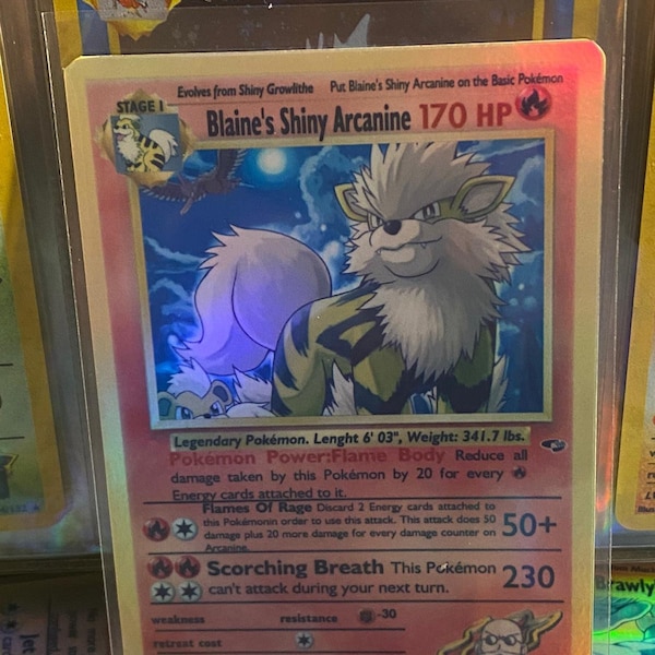 Blaine's shiny arcanine Gym Heroes revival Handmade Holo Proxy Card