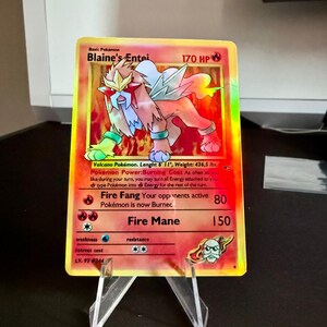 Cartão de proxy holográfico artesanal Blaine's Entei Gym Heroes Revival