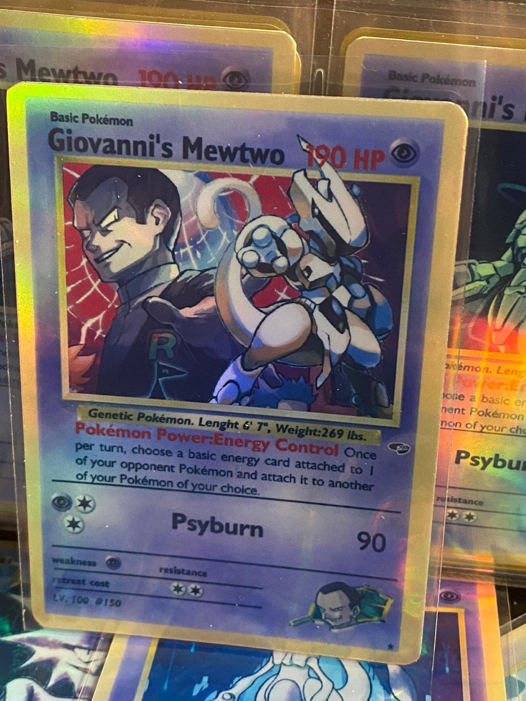 Giovanni's Mewtwo Gym Heroes Revival Handmade Holo Proxy Card Etsy