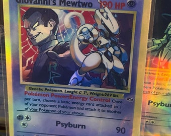Giovanni's mewtwo Gym Heroes revival Handmade Holo Proxy Card