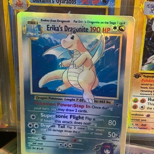 Cartão de Proxy Holo Feito à Mão de Erika's Dragonite Gym Heroes Revival