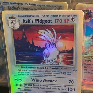 Cartão de proxy holográfico artesanal do Ash's Pidgeot Gym Heroes Revival