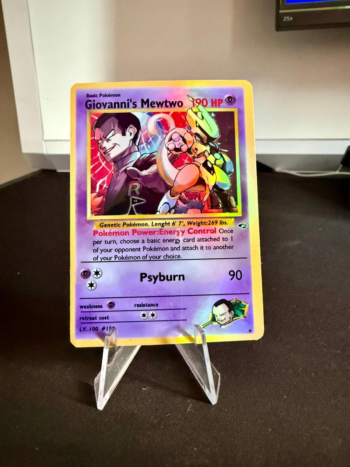 Giovanni's mewtwo Gym Heroes revival Handmade Holo Proxy Card