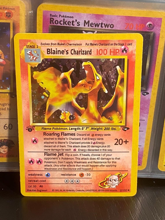 blaine's charizard pokemon card Blaine's Charizard Gym Heroes Revival Handmade Holo Proxy Card