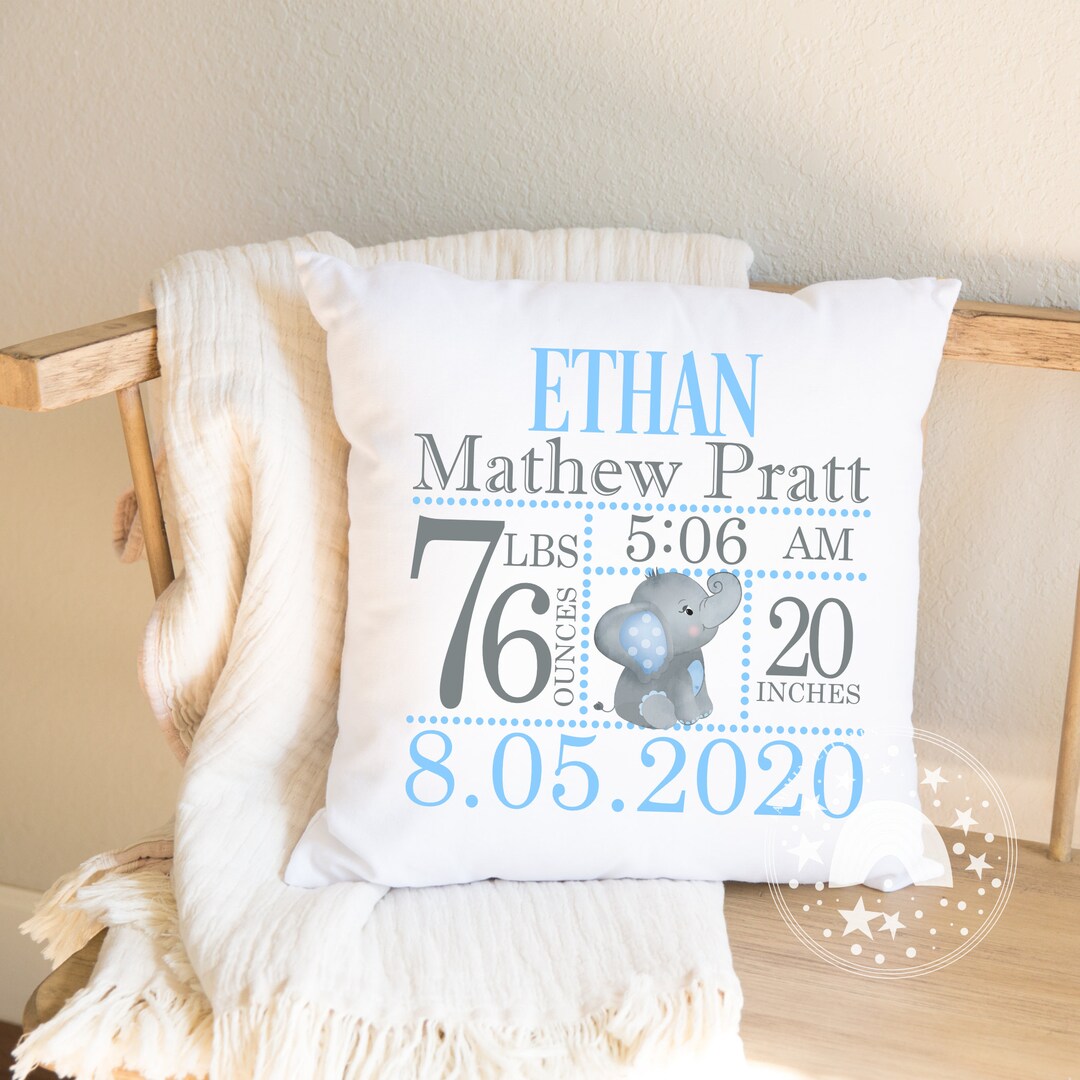 Baby Elephant Birth Announcement Pillow/nursery/elephant/baby Keepsake