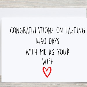 Tarjeta divertida y humorística para el cuarto aniversario, 1460 días de casados o juntos, tarjeta de felicitación para él, tarjeta romántica para esposo o novio