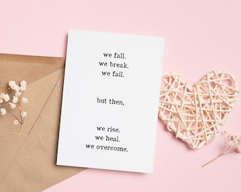 Support Card for Anyone| Him|Her, Encouragement| Uplifting Gift, IVF Support, 5x7 Blank Greeting Card, We Overcome