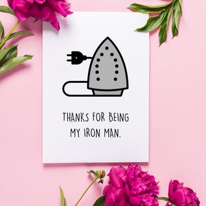 Cartão engraçado do dia dos pais, para pai | marido | namorado, humor, obrigado, presente de aniversário, cartão de felicitações 5x7, obrigado por ser meu homem de ferro