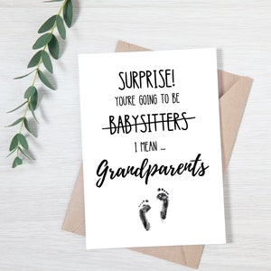 Faire-part bébé surprise pour grands-parents | Grand-mère| Grand-père, carte de voeux 5 x 7, vous allez être baby-sitters