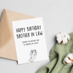 Carte d'anniversaire humoristique pour son beau-père, drôle BIL| Frère bonus| Cadeau d'anniversaire SIL, carte vierge 5 x 7, félicitations HPBD, j'ai survécu à ma sœur | Frère