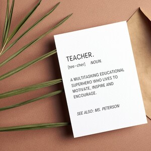 Angepasste Lehrernamen-Definitionskarte, für jedermann| Personalisiertes Geschenk, Wörterbuch-Stil, 5x7 Grußkarte, Danke, Wertschätzungstag