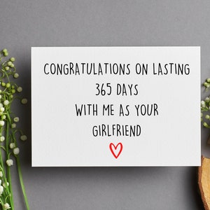 Tarjeta divertida y humorística para el primer aniversario, 365 días de casados/juntos, tarjeta de felicitación para él, tarjeta romántica para esposo/novio