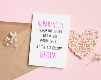Cancer Awareness Greeting Card, Encouragement| Motivational| Uplifting Card for Friend, Thinking Of You, Let The Ass Kicking Begin