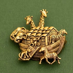 Vintage Mid Century Gold Ton Noah es Ark Animal Brosche von Avon K2
